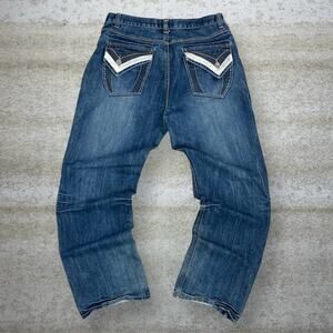 Vintage Y2K Skater Jeans 34x32 Baggy Wide Leg Blue Dark Wash Denim Embroidered